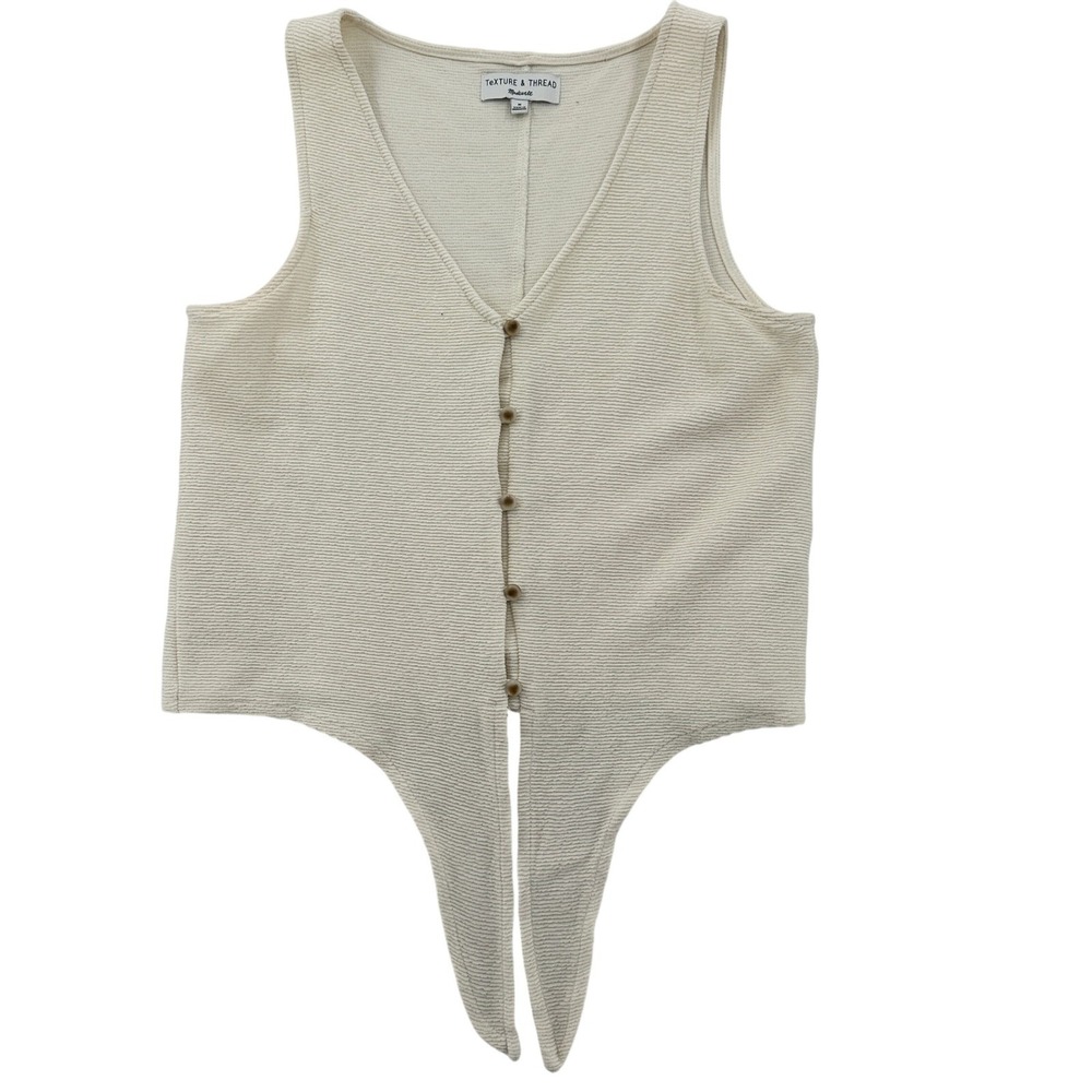 Texture & Thread Madewell Women M Sleeveless Tie Front Top Button Up Ivory Tank